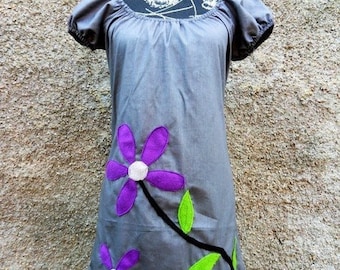 Tunic Dress Pendant Flower Grey