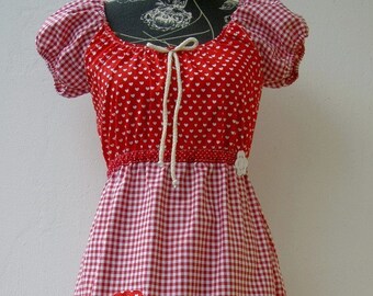 KurzarmKleid Herzen karo Herz rot weiß Wies,n Dirndl