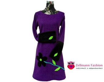 Boots dress Long sleeve flower long sleeve purple Fleecekleid