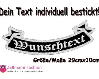 WUNSCHTEXT bestickt Schleife Text Aufnäher Bottom Rocker 29x10cm