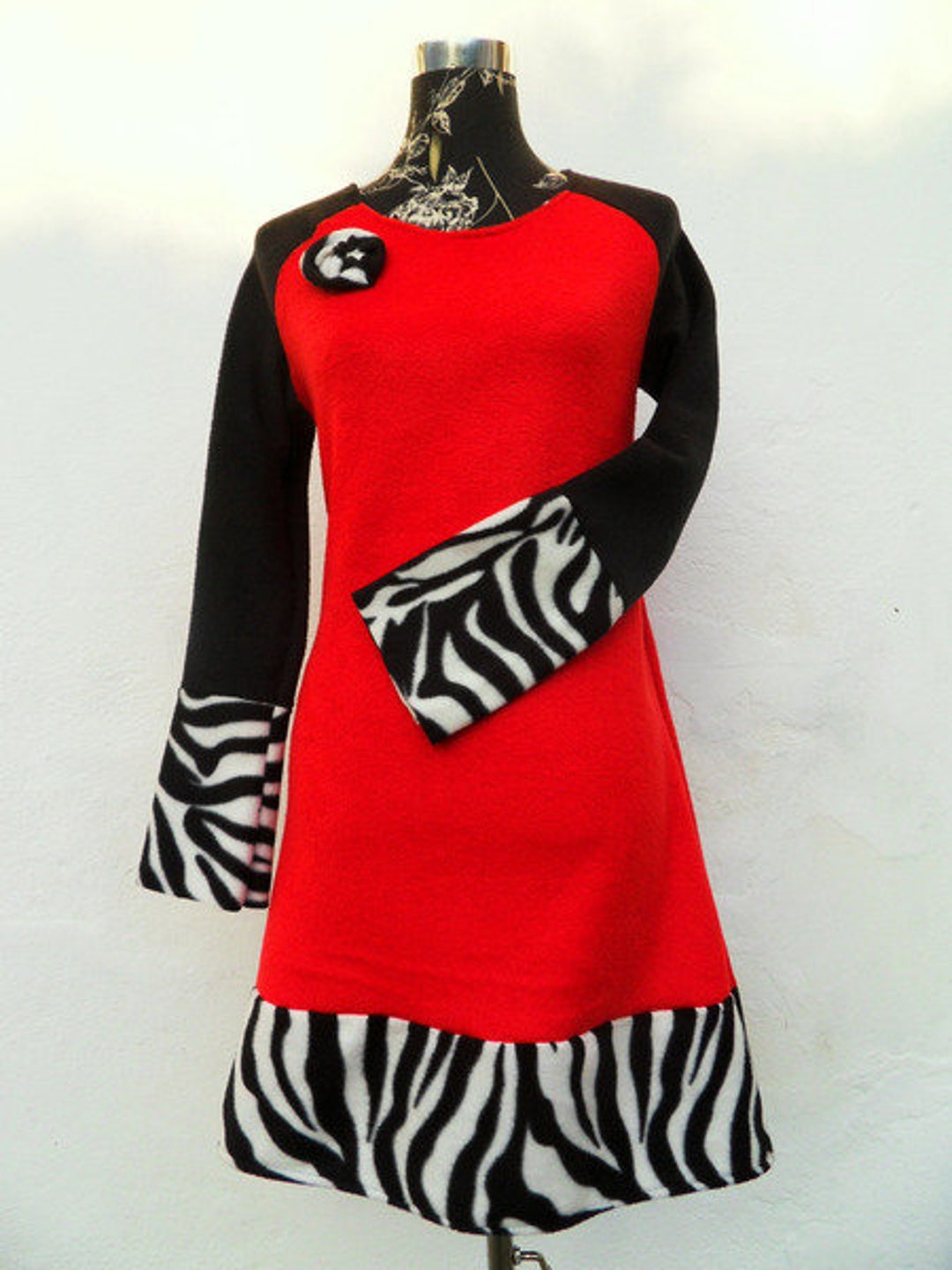 Knee Length Long Sleeve Fleece Dress Red Boots Dress