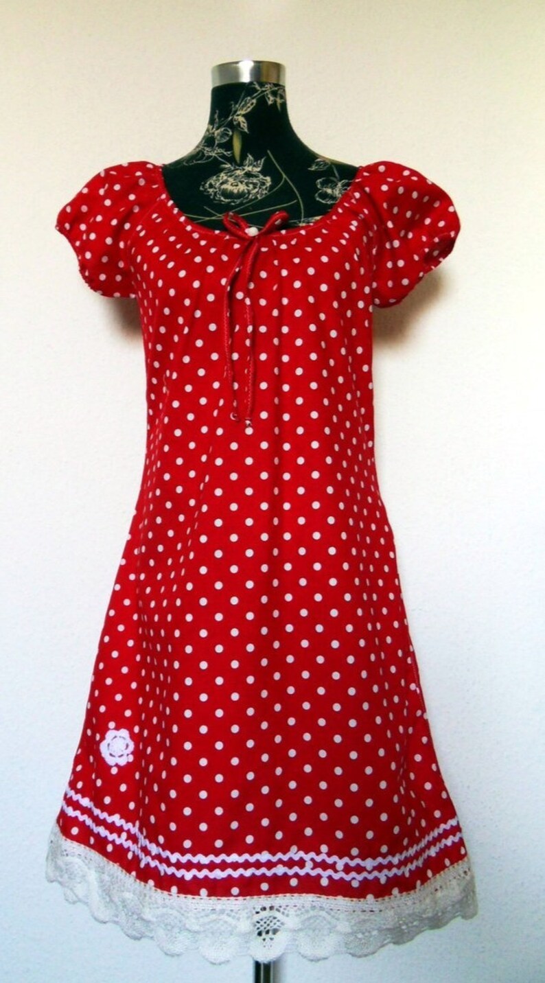 Short sleeve tunic short sleeves dots red white rockabilly image 1