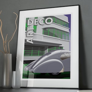Art Deco Car and Building A4 print