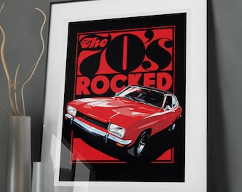 The 70s Rocked - Red Ford Capri A4 print