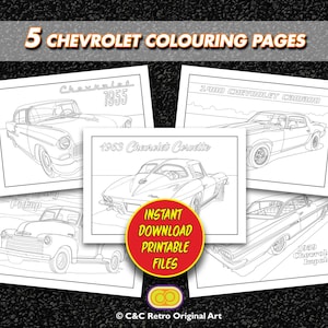 5 Chevrolet colouring pages | Instant download digital printable files plus reference | A4 and US Letter | PDF and Jpeg