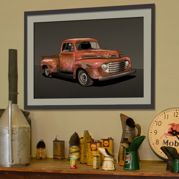 Rusty Ford F1 truck | 3 instant download printable files | ideal for car enthusiasts of any age | for home, office, man cave or garage