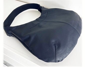 VRAI CUIR sac en cuir sac à bandoulière sac fait à la main bleu noir boho doublé design top vintage unique cadeau de Noël de Noël