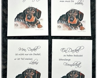 4 x DACKEL carte postale carte postale félicitations anniversaire guérissez-vous bientôt amour chien blaireau saucisse teckel à poils métalliques occasions amoureux TOP DIN 6