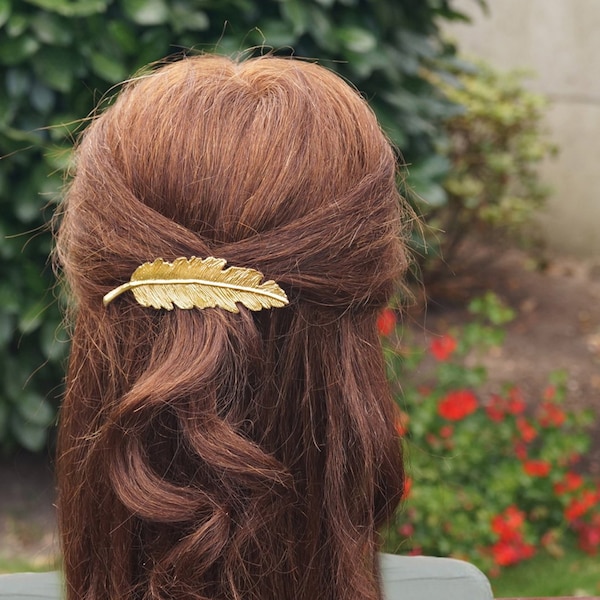 Feder Haarspange Silber oder Gold Blatt Metall Haarklammer Haarclip Haarschmuck Frisur Haar Spange Blätter Federn Blattgold