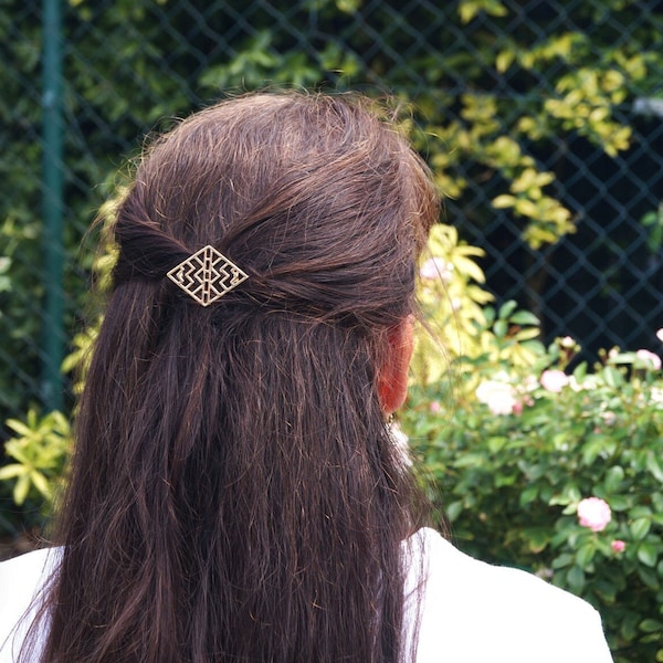 Haarspange Silber Gold Raute Geometrische Haarklammer Haarclip Haare Viereck Quadrat Rhombus Haarstab Maya Inkas Azteken Arabisch Indien