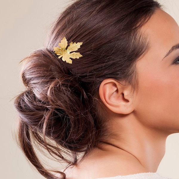 Haarspange Ahorn Blatt (Maple Leaf) Silber oder Gold Metall Haarklammern Blattgold Spange Frisur Braut Geschenk Haarnadel