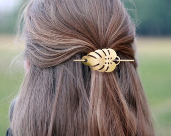 Monstera leaf hair clip silver gold metal hair clip hair clip hair accessories hair stick clip leaves gold leaf