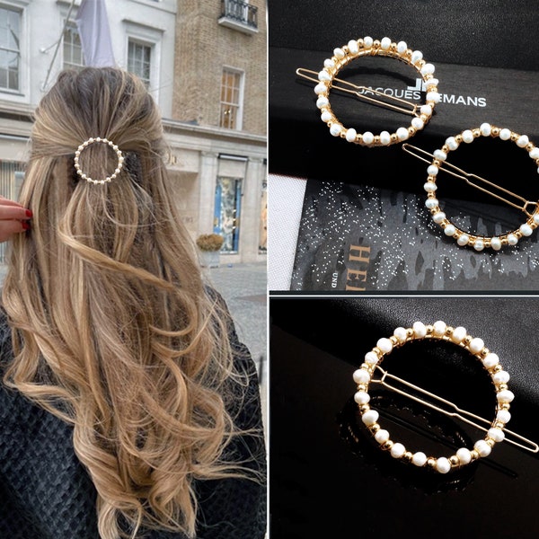 Pinces à cheveux vraies perles cercle or argent pince à cheveux géométrique pince à cheveux en métal coiffure cadeau de mariée