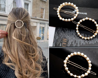 Hair Clips Real Pearls Circle Gold Silver Geometric Hair Clip Metal Hair Clip Hairstyle Bridal Gift