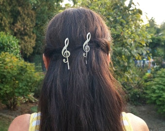 Hair clip silver gold clef hair clip hair clip hair hairstyle treble clef music notes key piano guitar hair stick