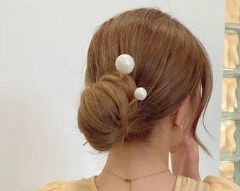 Pearl hair pin silver or gold hair stick metal hair fork hair clip hair clip