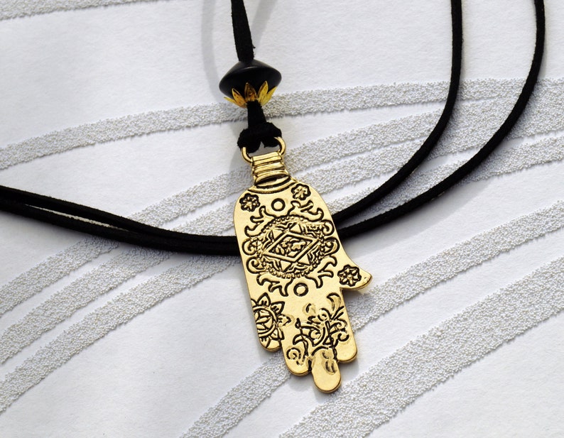 Necklace Chain Hamsa Hand Of Fatima Gold Incl Leather Strap Etsy