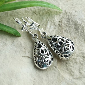 Vintage Silver Earrings Drop Antique Filigree Teardrop Earrings image 3