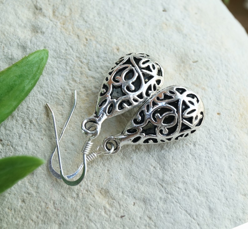 Vintage Silver Earrings Drop Antique Filigree Teardrop Earrings image 5