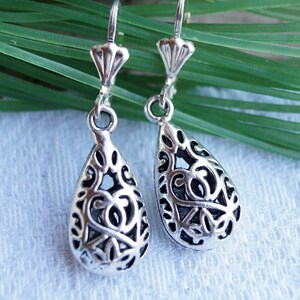 Vintage Silver Earrings Drop Antique Filigree Teardrop Earrings Klappbrisur