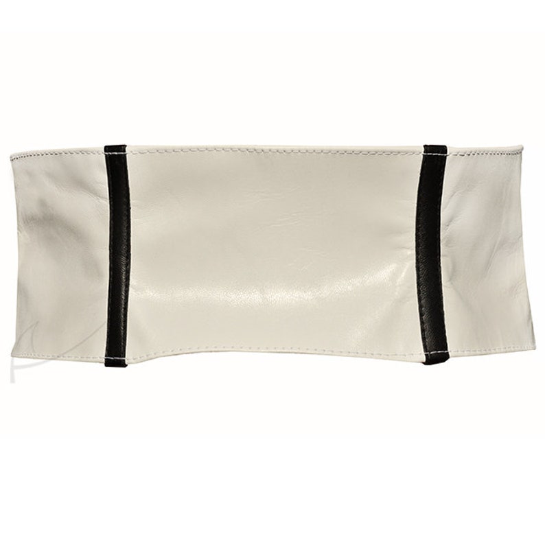 White and black and beige leather belt image 3