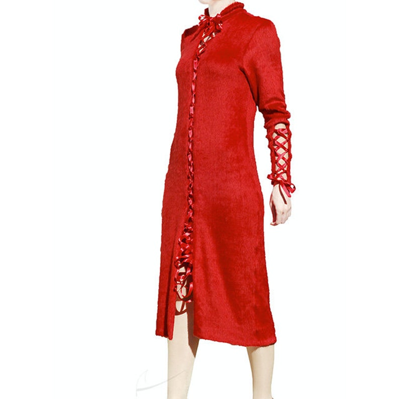 Red tie front dress image 2