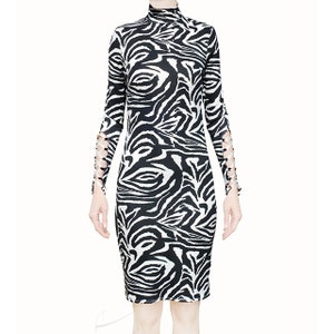 Zebra dress with mandarin collar