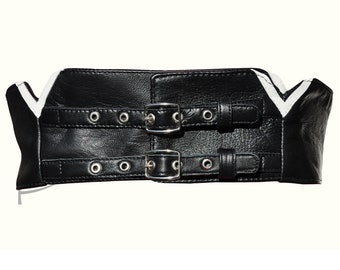 Black and white leather belt