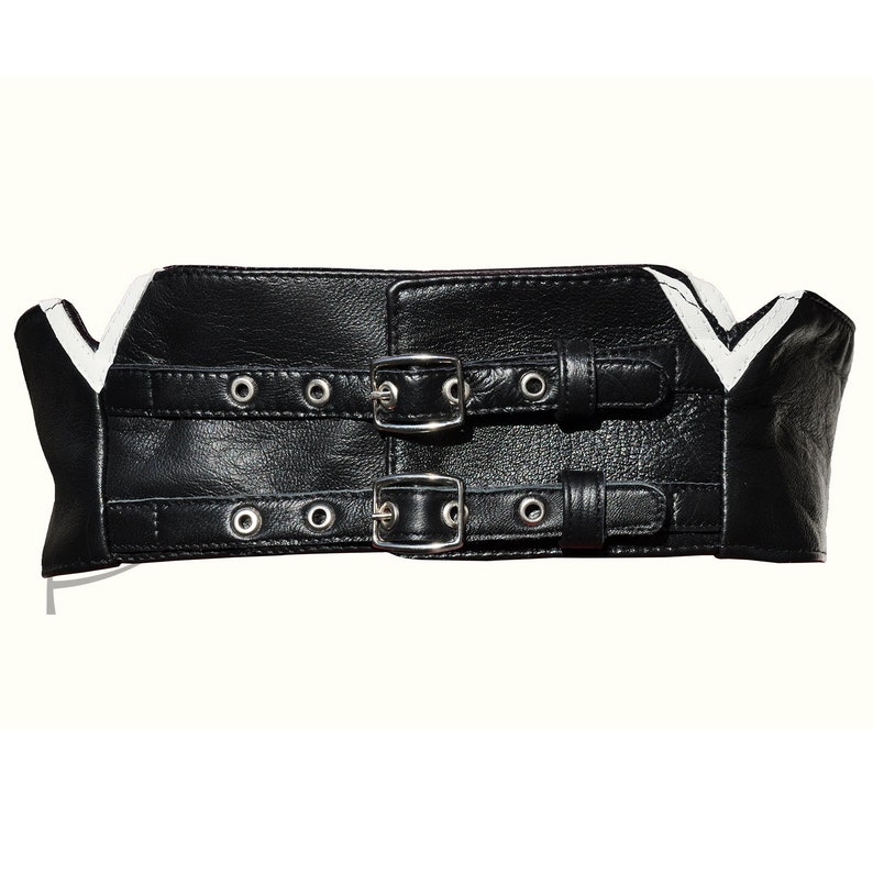 Black and white leather belt image 1