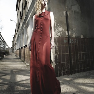 Red maxi length knitted dress