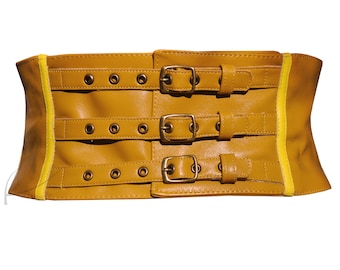 Tie back mustard Leather Corset Belt