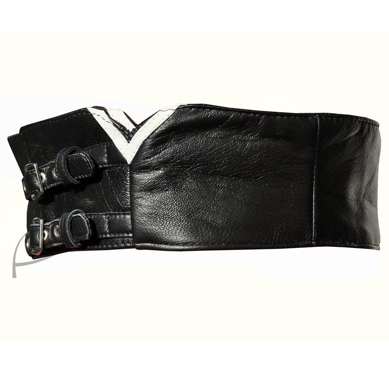 Black and white leather belt image 2