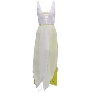 Maxi silk dress with openwork neckline
