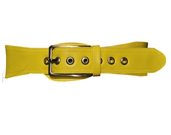 Lemon yellow leather belt