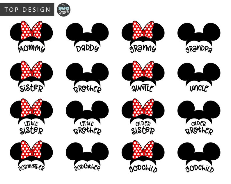 Disney Family Shirts Svg Cut & Print Files, Mickey, Minnie Mouse Ears w...