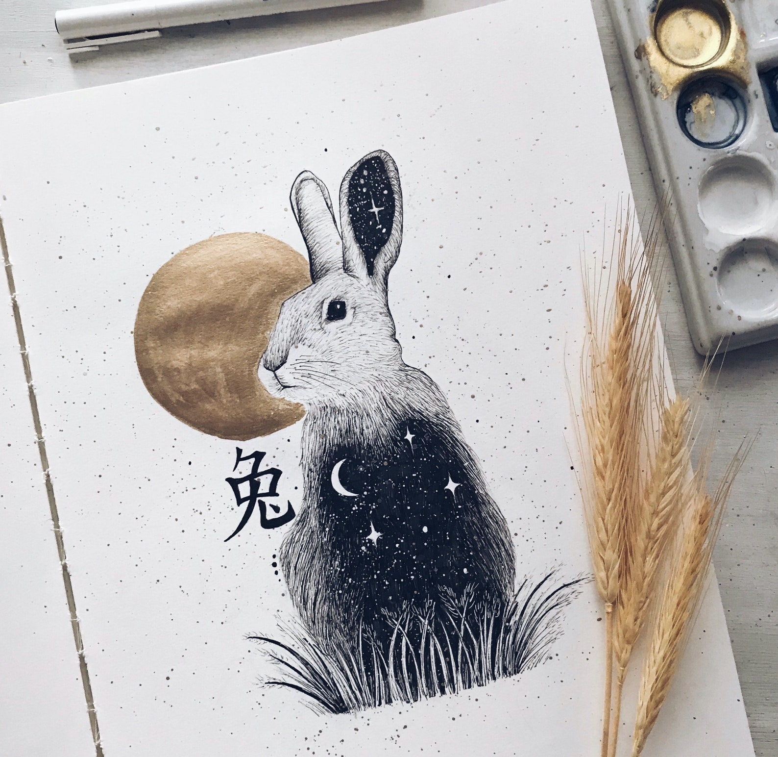 Rabbit Chinese Sign art print/ high quality/ Rabbit artwork | Etsy