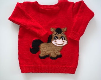 Kinderpullover Gr. 116 mit Pony-Motiv