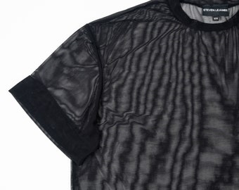 Black stretch mesh unisex T