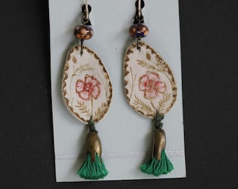 Boucles d'oreilles en cuir avec perles de verre artisanales 925 1 paire