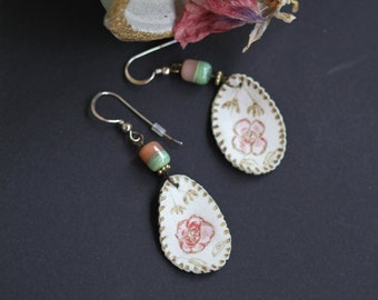 Boucles d'oreilles en cuir avec perles de verre artisanales 925 1 paire unique