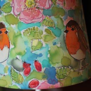 Liebling Rotkehlchen Lampenschirm Tischlampe Gartenvogel handbemalt