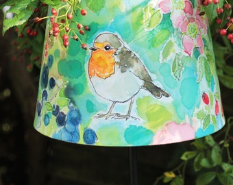 Robin abat-jour lampe de table oiseau de jardin peint à la main