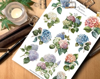 Aufkleber Vintage Hortensien HYDRANGEA Rosa Blau lila hellblau zarte Blumen lila violett stickers handmade handdrawn watercolor hydrangeas