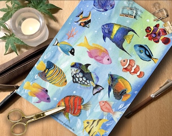 Aufkleber bunte Fische Aquarell Im Meer Memo Karibik Unterwasserwelt Fish stickers