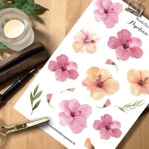 Sticker HIBISCUS watercolor flowers pink orange Spain sticker hand painted Henriette Claire