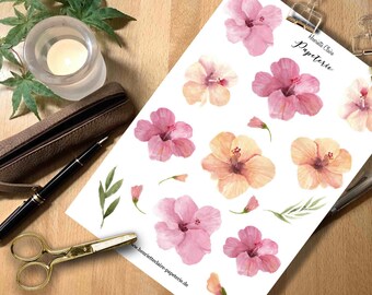 Sticker HIBISCUS watercolor flowers pink orange Spain sticker hand painted Henriette Claire