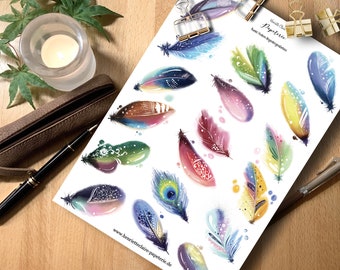 Aufkleber Sticker bunte Federn Aquarell Watercolor feathers colorful gemalt handgemalt handmade  Henriette Claire