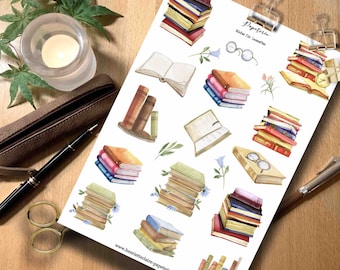 Book Lover Sticker | Book Sticker | Books Sticker Sheet | Journal Stickers Stickers Books Watercolor Books Bookworm Bookworm