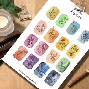 Aufkleber Aquarelle Blumenzeichnung Regenbogenfarben watercolor flowers handdrawn