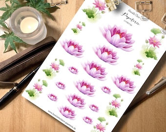 Aufkleber Seerosen Aquarell Stickers water lilly  Sticker watercolor pink rosé rosa Blumen Wasserlilie handgemalt Blumen bullet journal